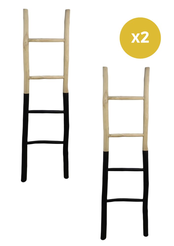 Decoratieve ladders set van 2 - 45x4x150 - Naturel/zwart - Teak